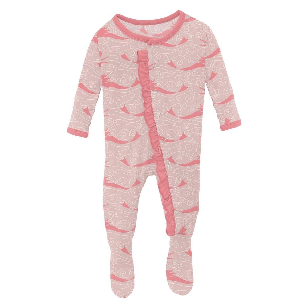 NEW KICKEE kids' ruffle footie with snaps in baby rose mermaid